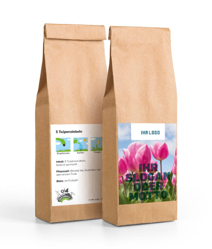 Blumenzwiebeln: 5 Tulpenzwiebel mit Logo und Slogan - Designvorlage 2