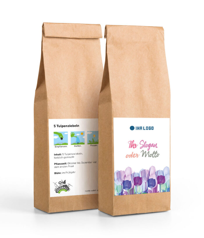 Blumenzwiebeln: 5 Tulpenzwiebel mit Logo und Slogan - Designvorlage 3